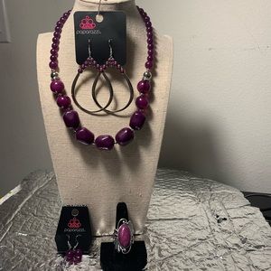 Paparazzi purple and silver earrings and necklace